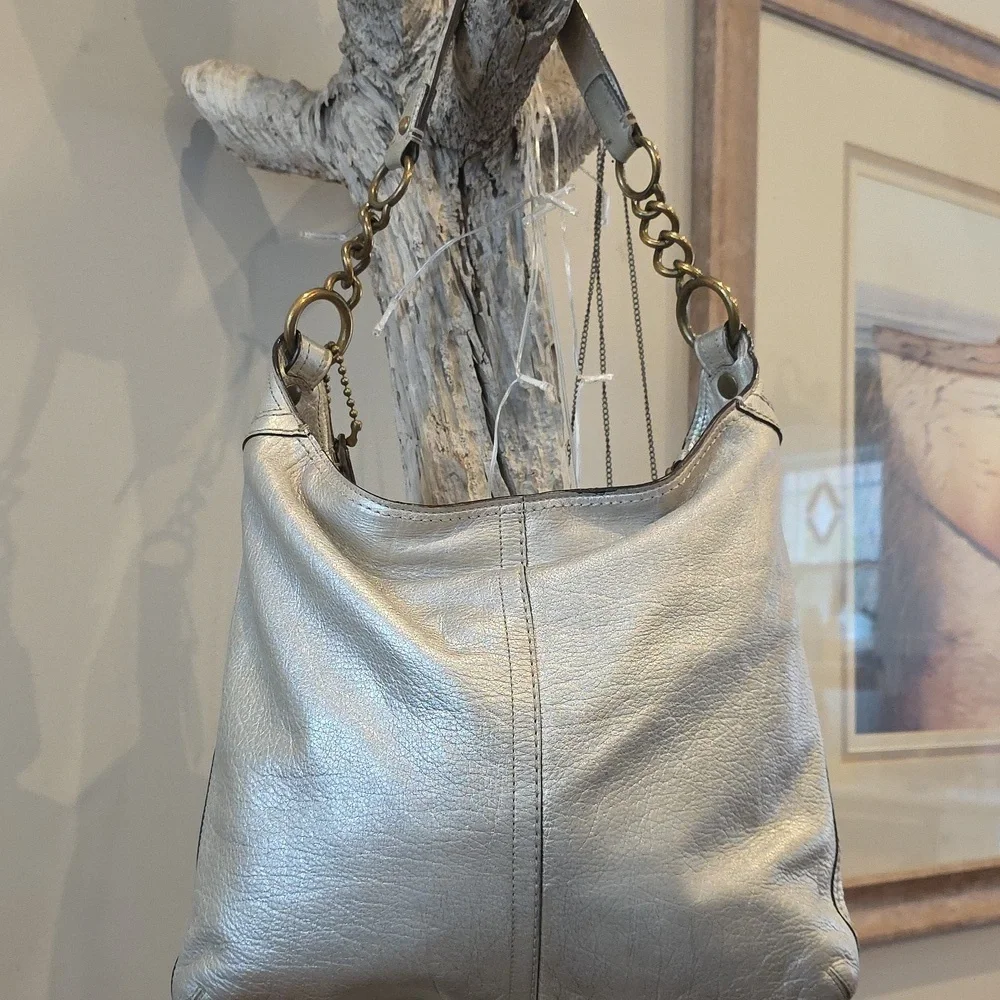 Coach Bleecker Pewter/Silver Metallic Featuring Tattersall Lining